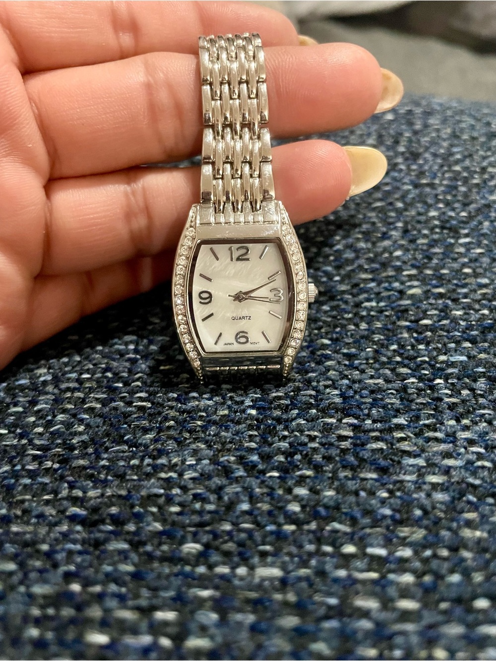 Vintage Silver Toned Crystal-Accent Women's Quartz Watch